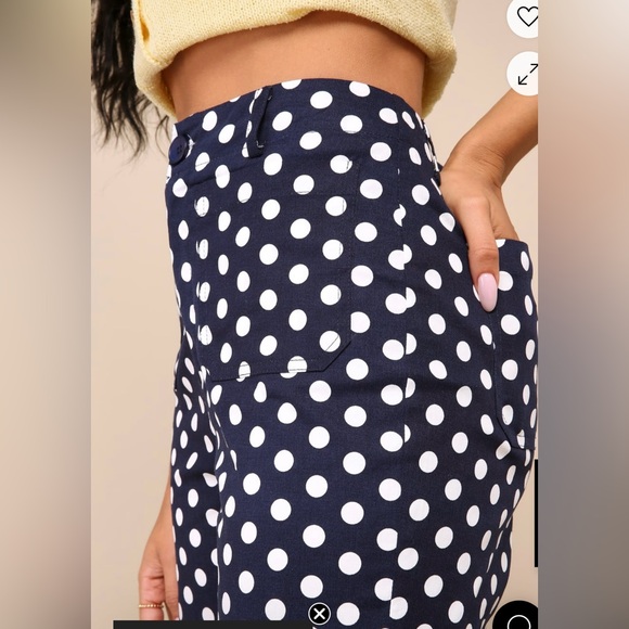 Lulus Adorable Delight Navy Polka Dot High-rise Straight Leg Pants Blue - Size M - Picture 5 of 5